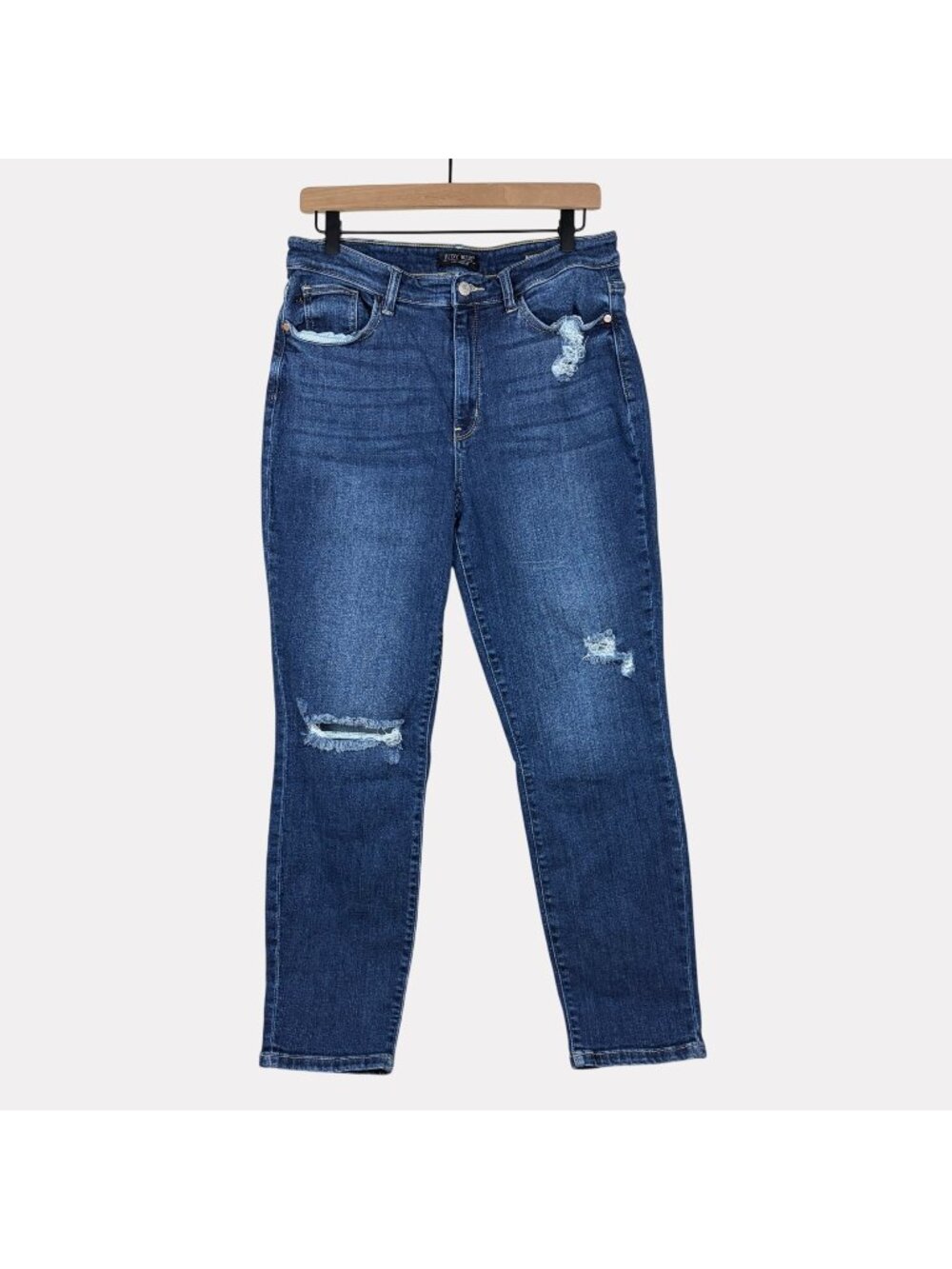 Judy Blue Boyfriend Fit Distressed Jeans Womens 11/30 Medium Wash Blue